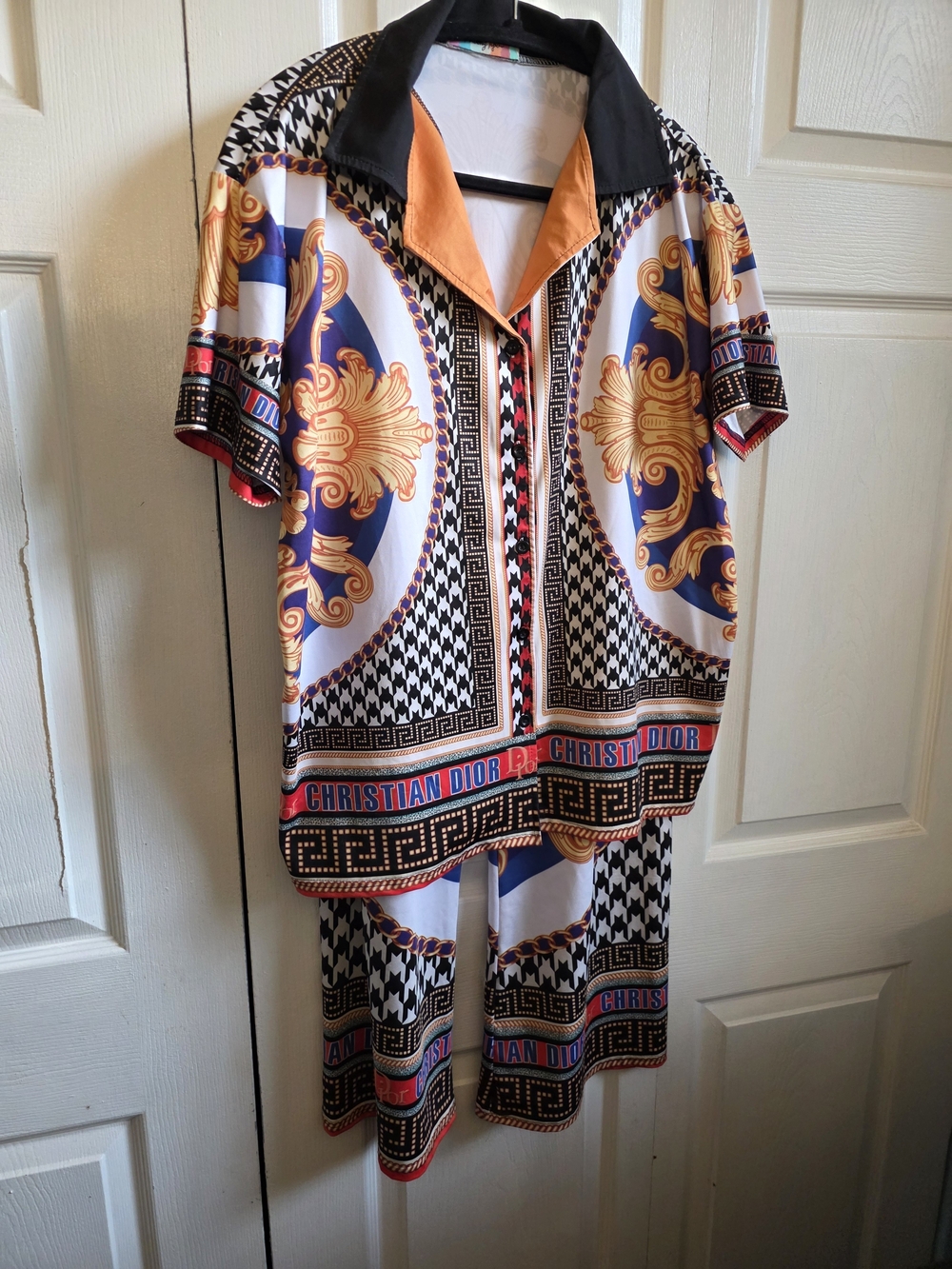 Bold Printed Two-Piece Set in Black, Blue & Gold